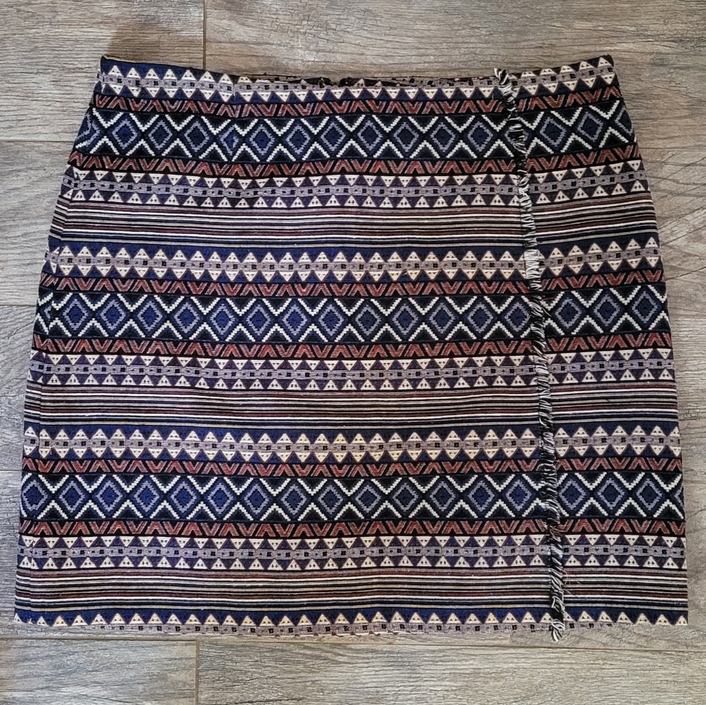 CATO Southwestern Tapestry Blanket Skirt Fringe Side Tribal Coastal Cowgirl